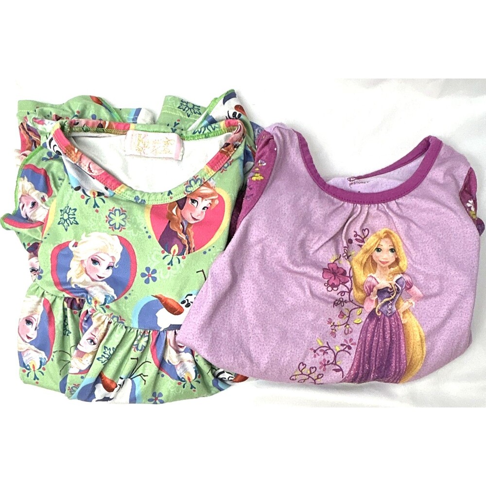 Disney Store 2pc Girls Size 5 Nightgown Set Rapunzel Anna Elsa Olaf